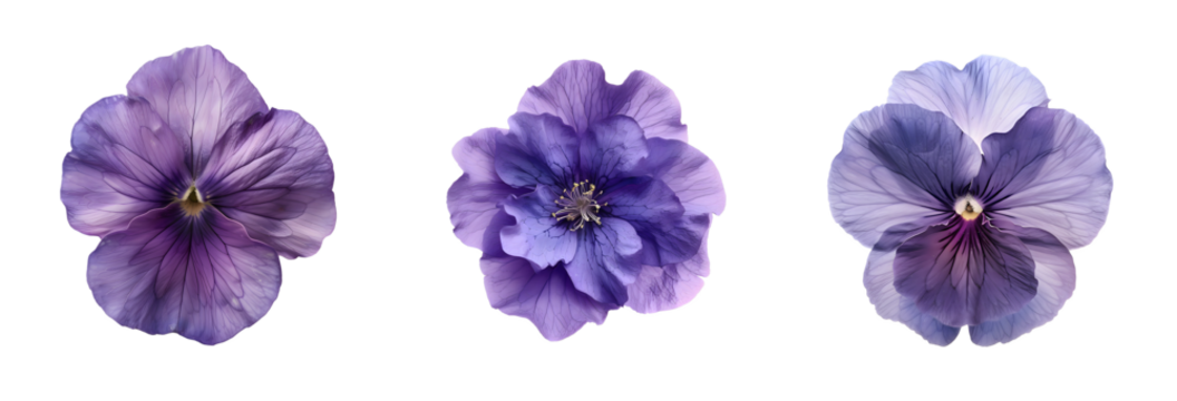 Lilac violet or viola PNG set isolated on transparent background. Clipart template for collages, cards and posters, spring style, romance, congratulations - Powered by Adobe