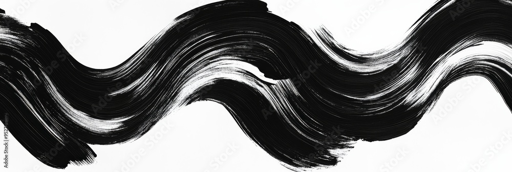 Poster featuring an intricate design of bold black brush strokes against a clean white background, this sea