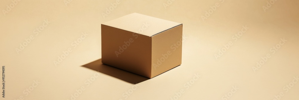 Poster a cardboard box mockup is displayed from a high angle against a solid color backdrop, emphasizing it