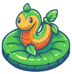 Fototapeta premium Adorable Cartoon Worm with Leafy Features on a Green Lilypad in Playful Digital Art Style