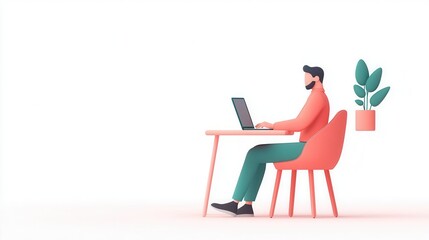 Fototapeta premium Teleworking flat design, side view, virtual connectivity theme, 3D render, Split-complementary color scheme