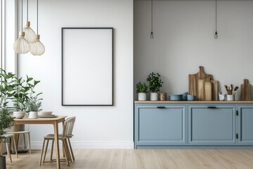Poster Mockup in Kitchen Interior with White Wall created with Generative AI