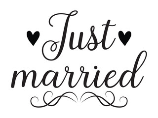 Just Married Lettering calligraphy brush pen. Vector illustration. Typography Print