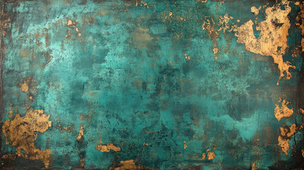 wallpaper featuring the turquoise-green patina of oxidised copper, capturing its rich, aged appearance to evoke a sense of vintage elegance and unique character
