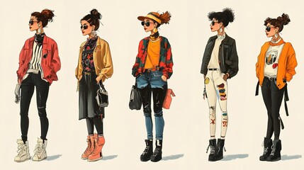 Fototapeta premium series of self-portraits highlighting different outfits and accessories, each representing a different aspect of personal style