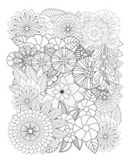 Coloring page of tropical flowers and leaves. Antistress for adults and children. Flower Mandala Coloring page For Adult. Ornamental mandala adult coloring book page.