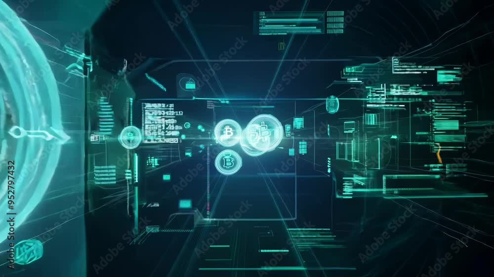 Poster Big data and compute power concept with virtual servers in data center