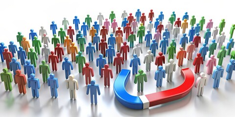 Magnet attracting diverse group of people from the crowd, talent acquisition, recruitment, hiring, employees
