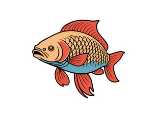 Cartoon red and blue fish with big fins