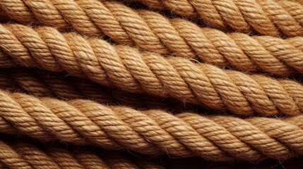 Fototapeta premium A close-up texture of natural jute rope, highlighting its rustic charm and natural beauty. The warm brown tones and intricate woven pattern create a visually appealing backdrop perfect for design proj