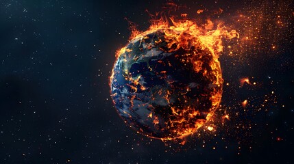 Fototapeta premium Conceptual background of the Earth's burning explosion