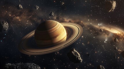 Planet Saturn in Space with Stars