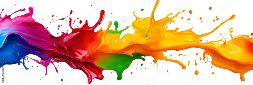 Poster a dynamic and vibrant abstract image showcasing a colorful paint splatter on a white background. the