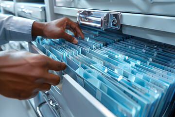 Fototapeta premium Cabinet with Folders – Organised Storage Solution for Office and Document Management