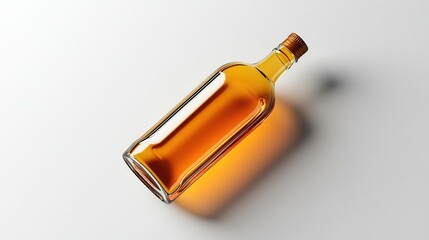 Fototapeta premium A clear glass bottle filled with amber liquid, showcasing its contents and design.