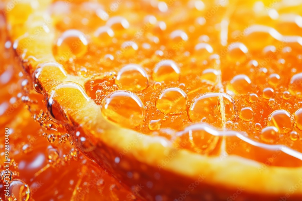 Aufkleber a macro shot of an orange slice with water droplets, capturing the vibrant citrus color and the refr