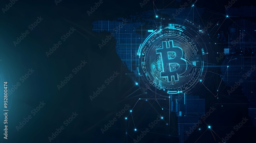 Aufkleber bit coin blockchain technology with global connection concept suitable for financial investment or c