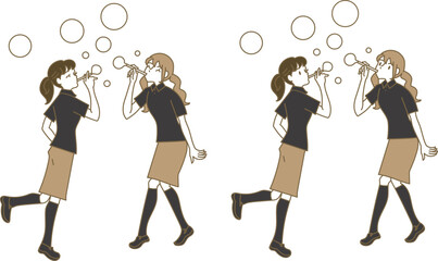 シャボン玉を飛ばすアミューズメントスタッフの女性