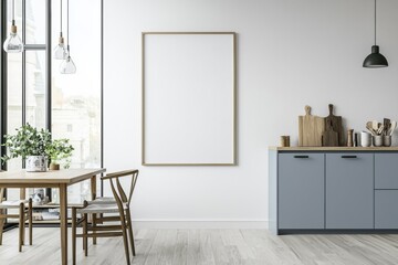 Poster Mockup in Kitchen Interior with White Wall created with Generative AI