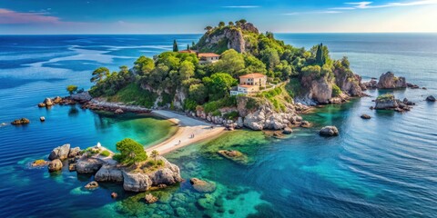 Panoramic view of Isola Bella, a small island near Taormina, Sicily, Italy, Isola Bella, Taormina