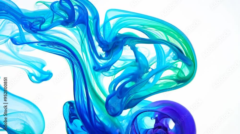 Poster Ink or paint drop dissolving in water like a cloud. Abstract paint swirls in motion on white background