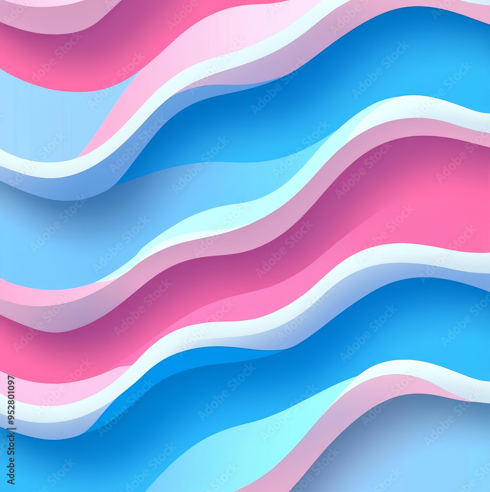 Aufkleber a modern abstract design featuring a repeating wavy pattern in vibrant pink, blue, and white colors.