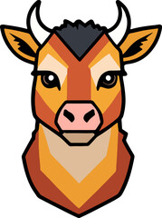 Stylized cartoon image of a cow with large eyes