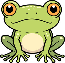 Green cartoon frog staring forward