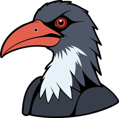 Cartoon vulture with striking eyes and a red beak