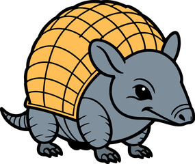 Armadillo cartoon with a golden shell