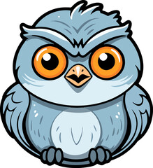 Fluffy owl cartoon with big orange eyes