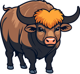 Majestic buffalo with curled horns