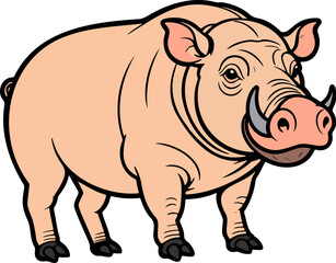 Cheerful pig cartoon with a prominent snout