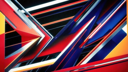 Abstract geometric background with vibrant red, blue, and yellow stripes.