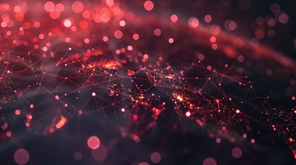 Abstract Network with Red Bokeh Lights