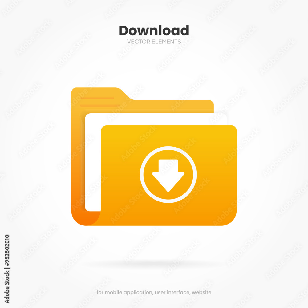Fototapete 3d download icon button. Folder icon. Upload icon. Down arrow bottom side symbol. Click here button. Save cloud icon push button for UI UX, website, mobile application.