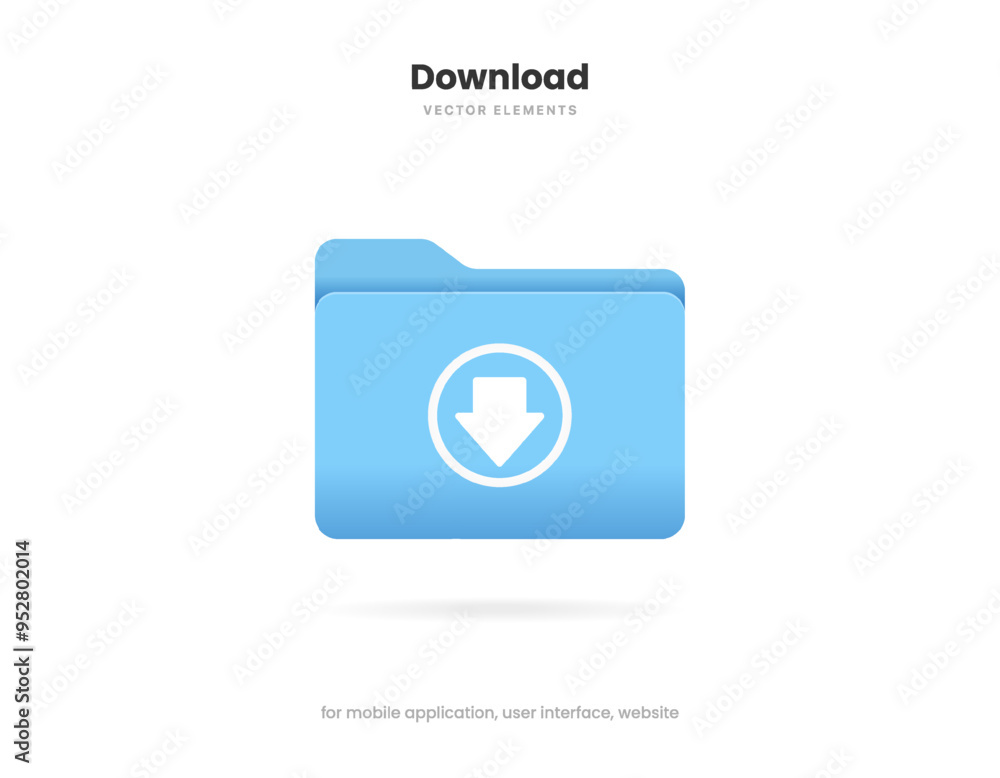 Fototapete 3d download icon button. Folder icon. Upload icon. Down arrow bottom side symbol. Click here button. Save cloud icon push button for UI UX, website, mobile application.