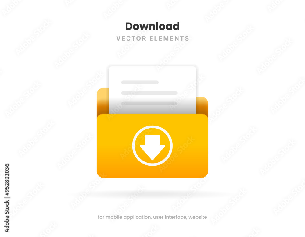 Fototapete 3d download icon button. Folder icon. Upload icon. Down arrow bottom side symbol. Click here button. Save cloud icon push button for UI UX, website, mobile application.