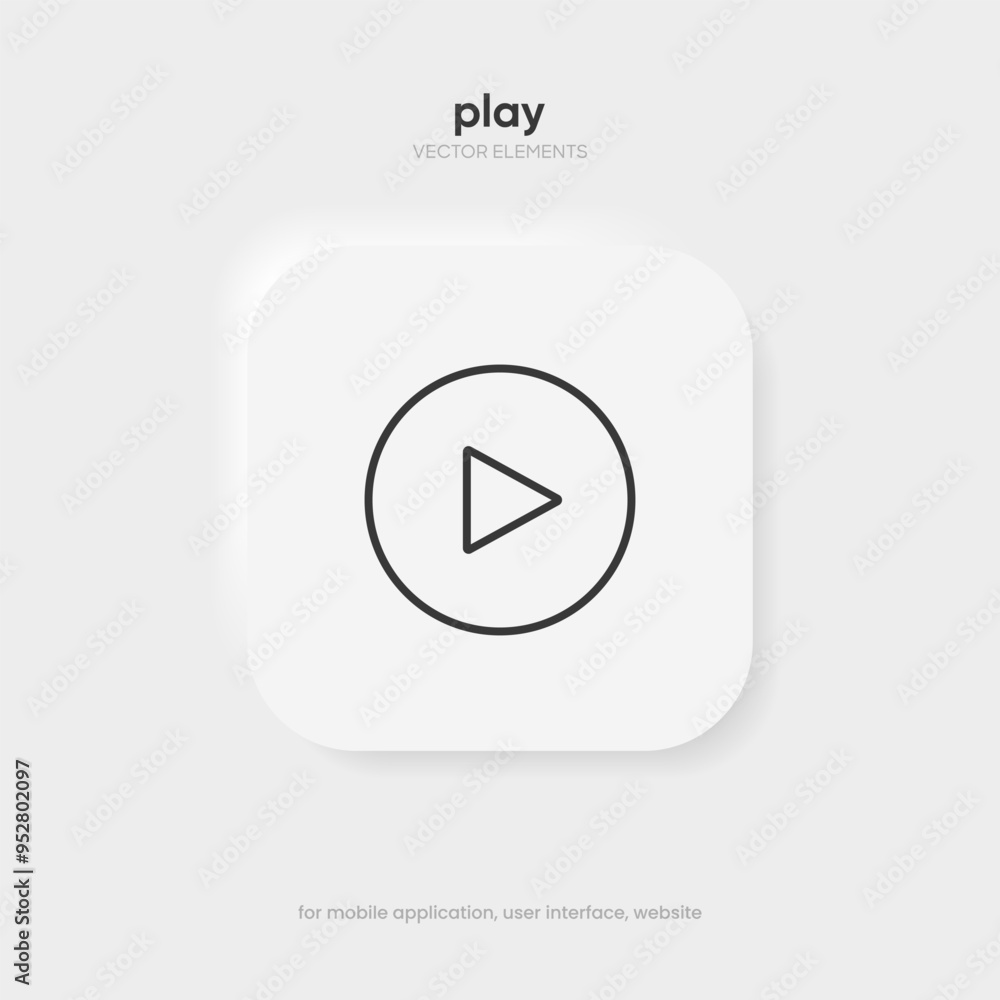 Poster Flat style red play button icon. Start sign. Play music or sound vector element for UI UX, website, mobile app.