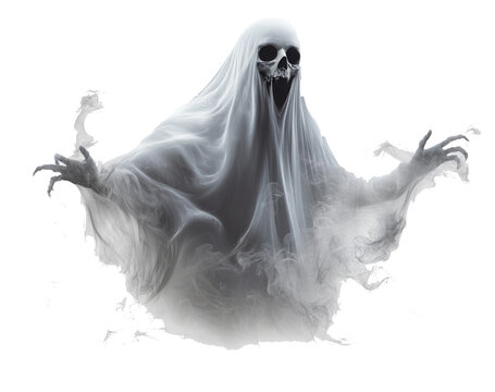 Halloween ghost on transparent background. Spirit figure. PNG element.