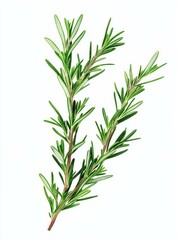 Obraz premium A single sprig of rosemary with vibrant green leaves, isolated on a clean white background. This image symbolizes freshness, culinary use, herbal remedies, and natural beauty.