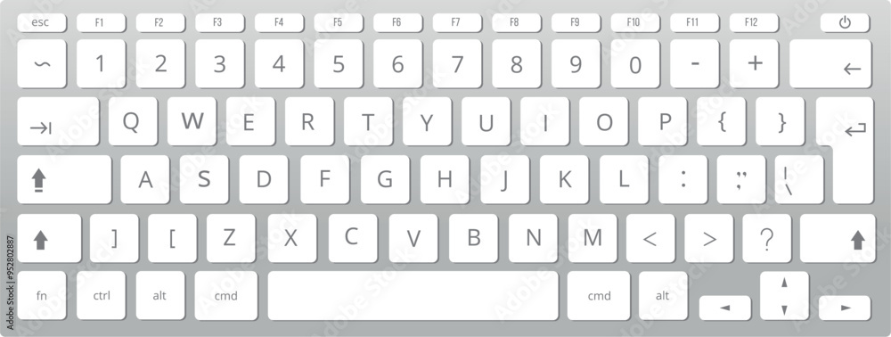 Poster computer keyboard layout. device alphabet buttons mockup