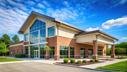 Community center building on a background, meeting place, local, neighborhood, gathering, events, activities, social