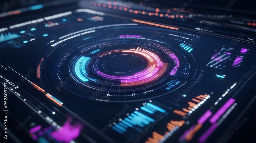 Poster interactive 3d pie chart with animated segments and real-time data updates, displayed on a high-reso