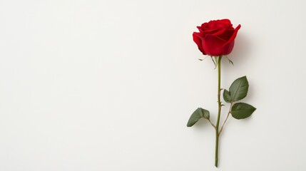 Fototapeta premium A stunning close-up of a red rose, symbolizing love, passion, beauty, romance, and elegance, presented against a clean white backdrop.