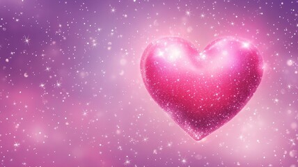 Obraz premium A glittering pink heart floating amidst glowing stars on a magical, starry background, symbolizing love and wonder.