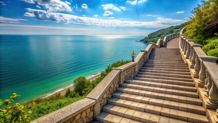 Obraz premium Stone staircase leading to the beautiful view of the Black Sea in Gelendzhik district, Krasnodar region