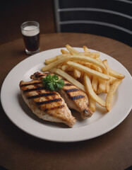 grilled steak with french fries