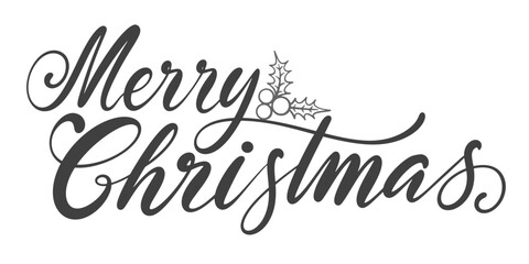 Merry christmas hand lettering calligraphy isolated on white background. Vector holiday illustration element. Merry Christmas script calligraphy