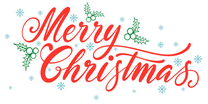 Merry christmas hand lettering calligraphy isolated on white background. Vector holiday illustration element. Merry Christmas script calligraphy